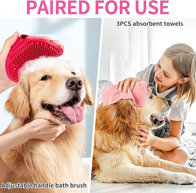 Buddy Muddy Pet Foot Cleaner with Handle, Absorbent Towels & Adjustable Bath Brush for Medium Dogs (Red)