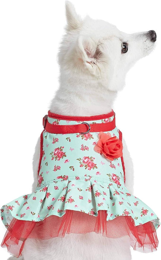 Blueberry Pet Soft & Comfy Spring Scent Inspired Floral No Pull Mesh Puppy Dog Costume Harness Dress, Turquoise, Chest Girth 14"-16", X-Small, Adjustable Harnesses for Dogs