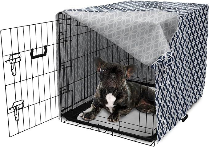 Ambesonne Navy Blue Dog Crate Cover, Marine in Geometric Pattern Design Ocean Travel Cruise Mosaic Ornament, Easy to Use Pet Kennel Cover for Cats & Medium Dogs, 30 Inch, Blue White