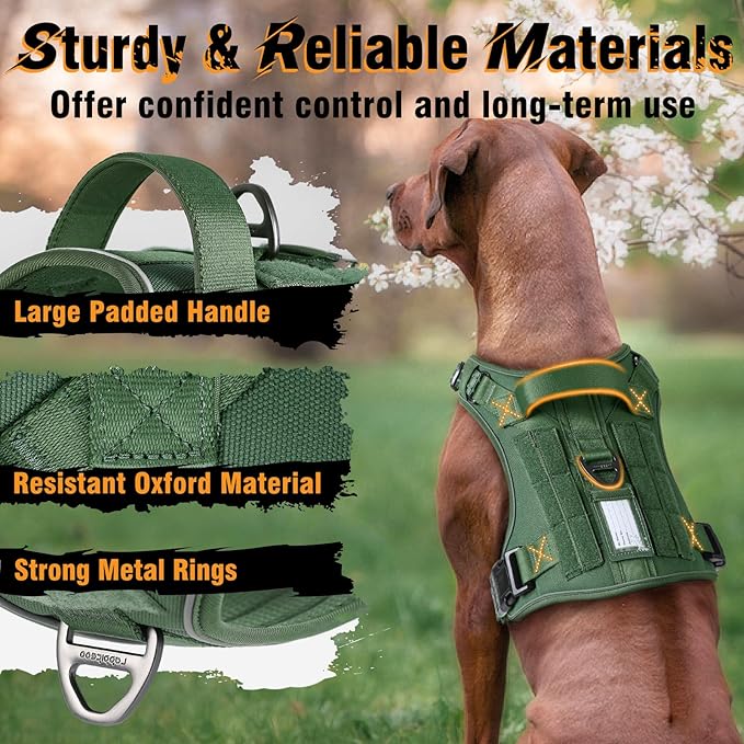 rabbitgoo Dog Harness Small Sized No Pull, Tactical Service Dog Vest with Molle and Control Handle, Adjustable and Reflective Military Pet Harness for Easy Walking and Training, Green, S