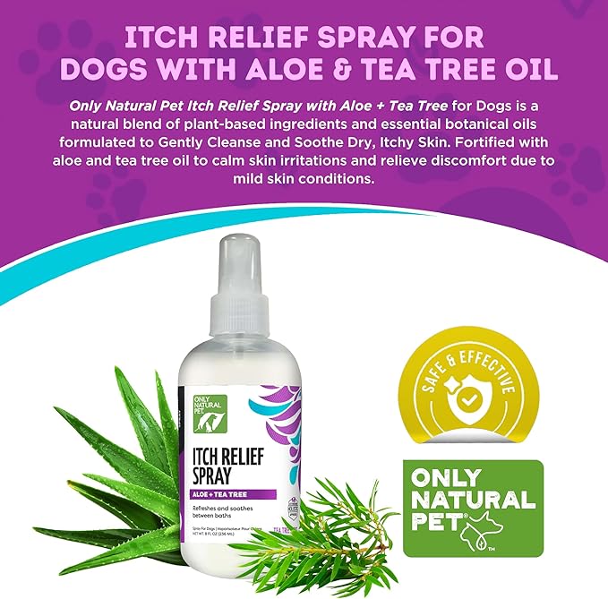 Only Natural Pet Itch Relief Spray with Aloe + Tea Tree for Dogs, Anti Itch Spray for Dogs Allergies to Soothe Dry Irritated Skin and Itchy Skin Relief - 8 oz