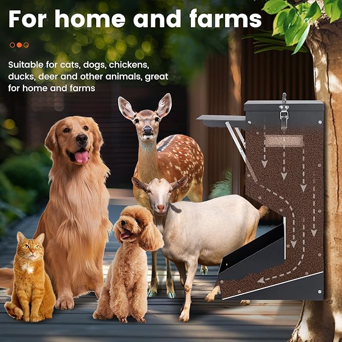 Automatic Dog Feeder Large Breed with Lid, 25 Lbs Outdoor and Intdoor Gravity Dog Feeder and Hanging Self Feeding Dogs Food Dispenser, Automatic Dogs Feeders For Large Dogs, Cats, Deer, Chicks