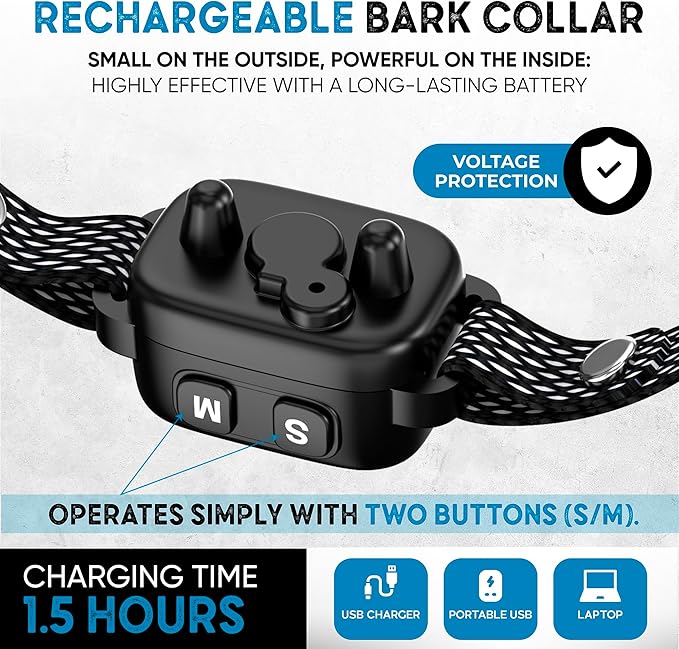 Tiny Bark Collar for Small Dogs 5-15 lbs and Puppies - No Shock Anti Barking Collar - Rechargeable Smart Collar for Dog Training with 7 Sensitivity Levels and 3 Beep&Vibration Modes (Black)