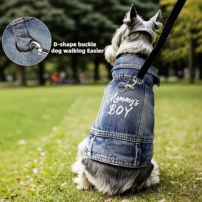 Dog Jeans Jacket Mommy's Boy Denim,Breathable Cotton Blue Pet Coat for Puppy Small Dogs Classic Overalls Male Cat Costumes Apparel Washed Vest Clothes Outfit T-Shirts（Medium）