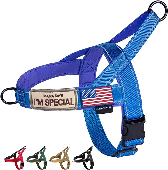 Annchwool No Pull Dog Harness with Soft Padded Handle,Reflective Strip Escape Proof and Quick Fit to Adjust Dog Harness,Easy for Training Walking for Small & Medium and Large Dog(Blue,L)