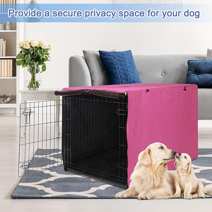 Deblue Heavy-Duty Dog Crate Cover, Privacy Pet Kennel Cover Universal Fits for 36 Inches Wire Cage, Polyester Crate Cover Fit for 1 2 3 Doors Crate (Pink)