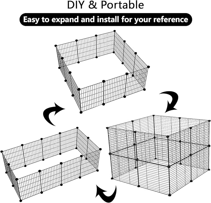 C&AHOME Pet Playpen, Small Animals Supplies, 16 Panels Exercise Playpens Cage, C Grids Portable Yard Fence Indoor, Ideal for Guinea Pigs, Pet Products, DIY Metal Yard Fence, 12" × 15" Black UPPM3416B