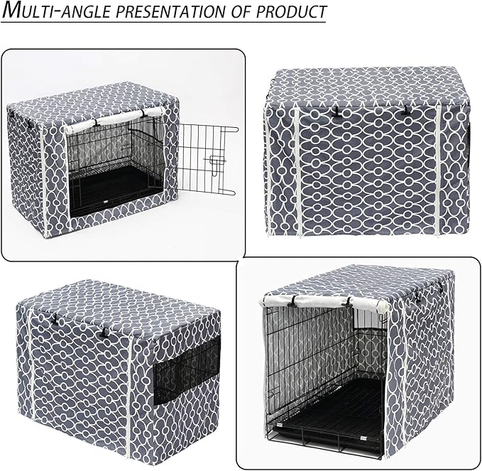 Pethiy Dog Crate Cover Durable Polyester Pet Kennel Cover Universal Fit for Wire Dog Crate - Fits Most 24 inch Dog Crates - Cover only-Gray-24