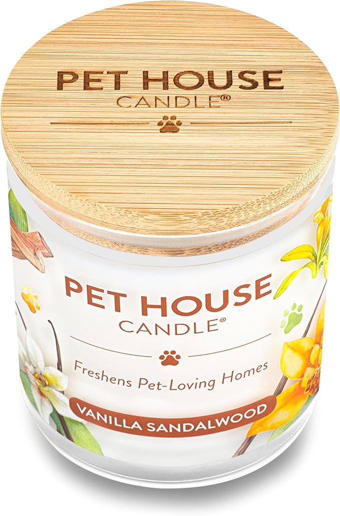 One Fur All - 100% Natural Soy Wax Candle 20 Fragrances - Pet Odor Eliminator, Up to 60 hrs Burn Time, Non-Toxic, Eco-Friendly Reusable Glass Jar Scented Candles– Pet House Candle, Vanilla Sandalwood