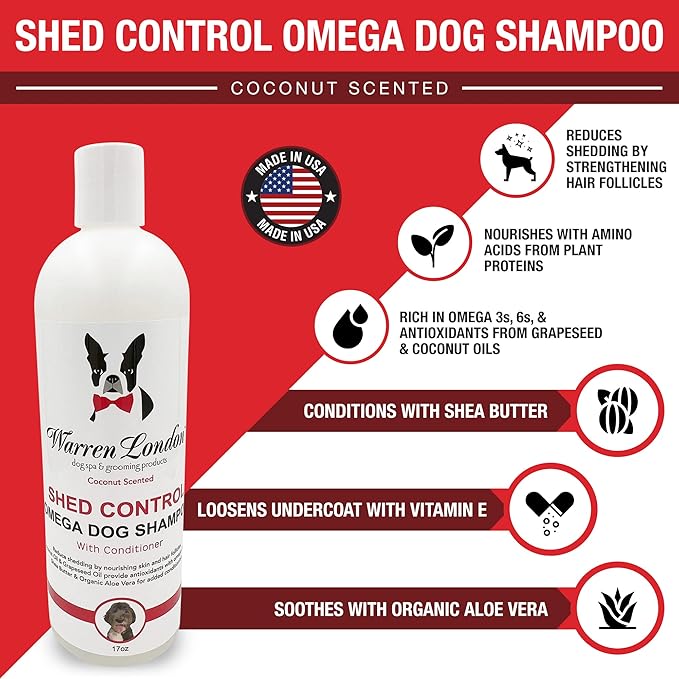 Warren London Shed Control Dog Shampoo for Shedding | 2-in-1 Dog DeShedding Shampoo and Conditioner | Nourishes Hair Follicles w/Grapeseed & Coconut Oil | Anti Shedding Shampoo for Dogs | 1gal