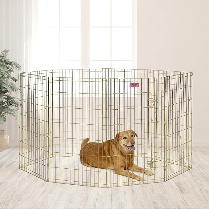 MidWest Homes for Pets Dog Exercise Pen & Playpen, 24" W x 42" H, No Door, Gold Zinc