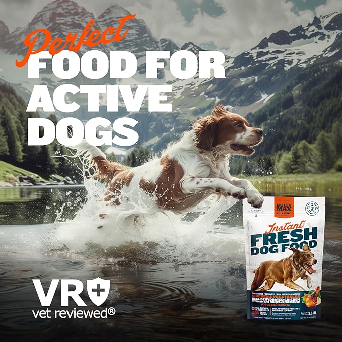 Bully Max Instant Fresh Wet Dog Food - Nutrient-Rich Dehydrated Raw Dog Food with Natural Chicken Recipe - 15 oz Pouch, Wet Dog Food Alternative - Makes 2.5 lbs. of Wet Food