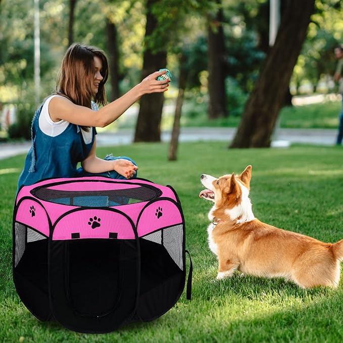 Pet Cat Playpen for Indoor Cats Enclosed, Portable Foldable Dog Playpen Outdoor with Zipper Top Cover Door for Dogs, Cats, Small Animals
