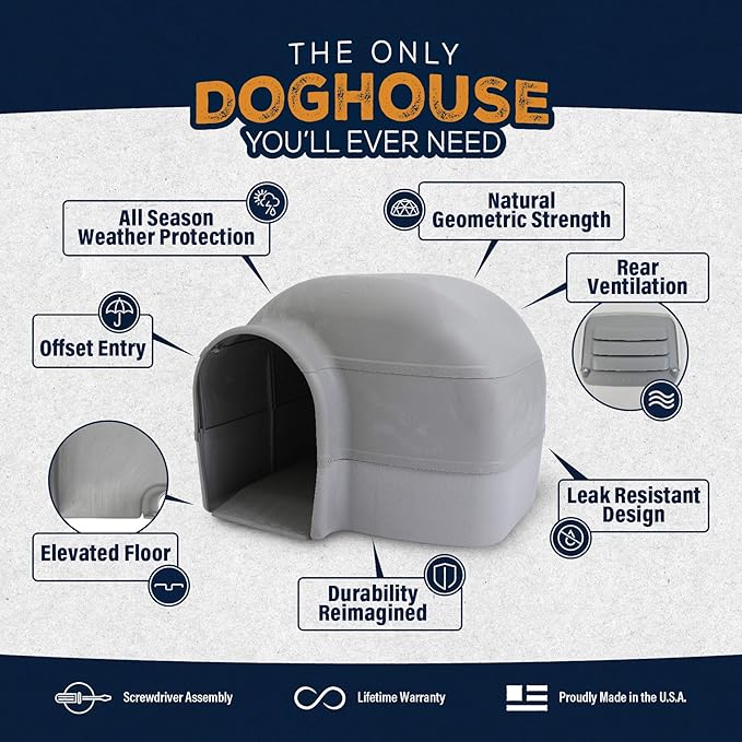 Petmate Husky Dog House for Dogs Up to 90 Pounds, Grey, Made in USA