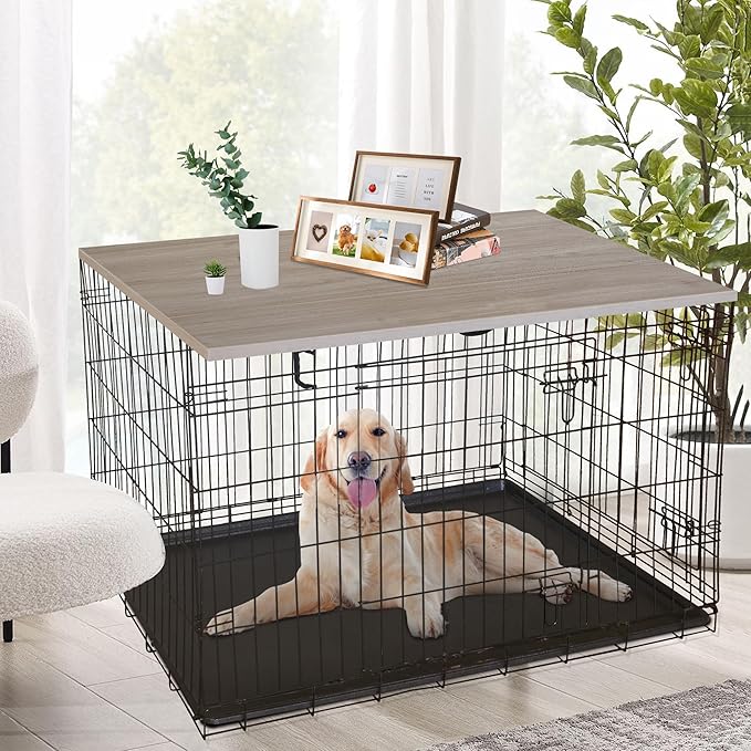 Deblue Dog Crate Table Topper, Dog Kennel Table Topper for 42 Inches Cage, Rustic Style Decorative Dog Crate Table Topper for 42 Inches Wire Crate - Grey
