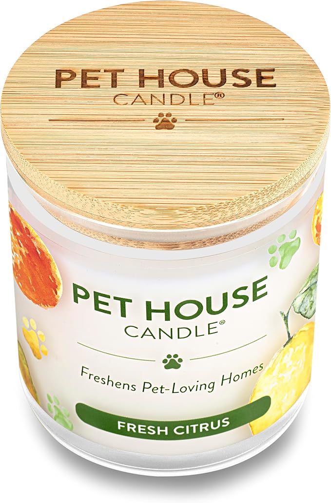 One Fur All - 100% Natural Soy Wax, 20 Fragrances - Odor Eliminator, Appx 60 Hrs Burn Time, Non-Toxic, Reusable Glass Jar Scented Candles – Pet House Candle, Fresh Citrus