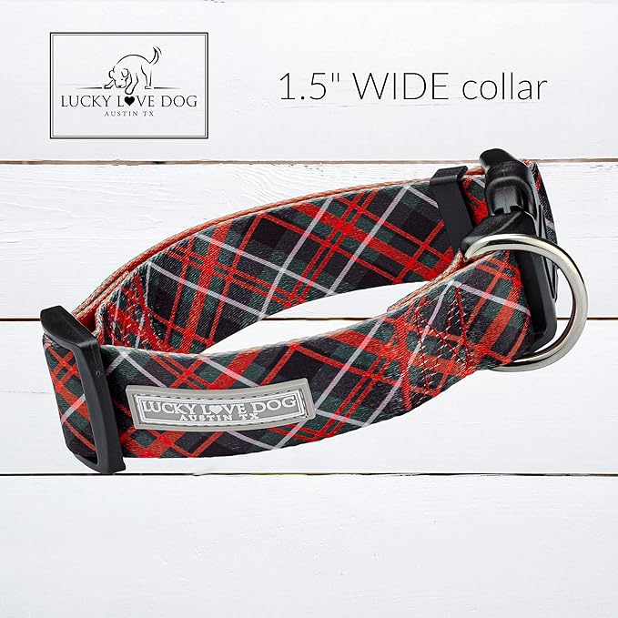 Lucky Love Dog Wide Dog Collar - Adjustable, Durable, Soft Webbing, & Comfortable 1.5 inch Wide Collar for Dogs Male and Female - in Heywood Pattern with Strong Buckle, X-Large Size