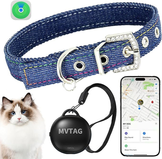 Cat Tracker GPS Collar No Monthly Fee, Real-Time Mini Pet Tracker for Small Medium Large Kittens, Reflective Waterproof Cat Tracking Collar with Bell, Indoor & Outdoor (Only for iOS)