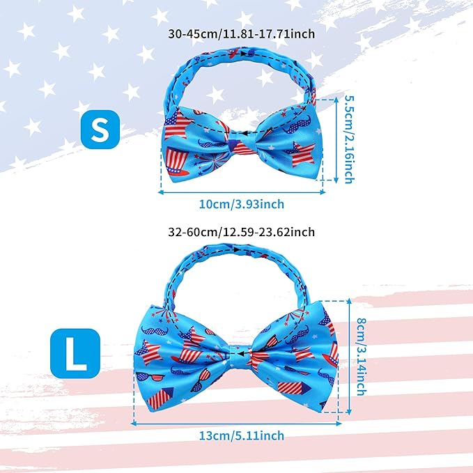 30 PCS 4th of July Dog Bow Ties Bulk for Small Medium Large Dogs Patriotic Dogs Bowties with Adjustable Ties Independence Day Bow Ties Party Grooming L
