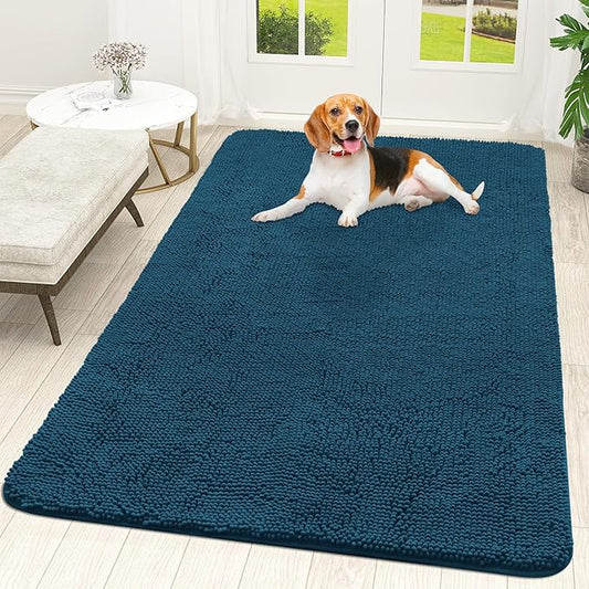 OLANLY Dog Door Mat for Muddy Paws 59x35, Absorbs Moisture and Dirt, Absorbent Non-Slip Washable Mat, Quick Dry Chenille, Mud Mat for Dogs, Entry Indoor Door Mat for Inside Floor, Atlantic Blue