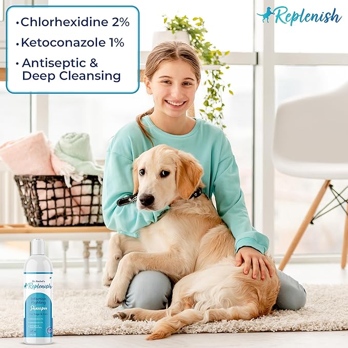 Replenish Anti Itch Dog Shampoo with Ketoconazole and Chlorhexidine for Dog Skin Irritation Treatment & Itchy Skin Relief - Dr. Rachel’s Veterinary Formula Dog Shampoo with Cucumber Melon Scent - 8 oz