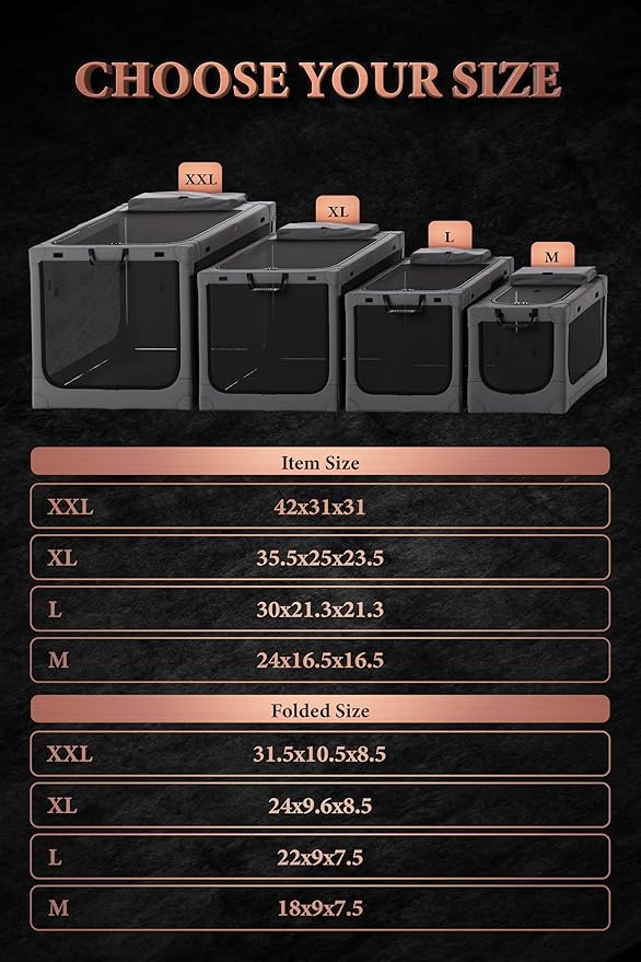 Noah & Paw Collapsible Dog Crate 42 Inch, XXL Dog Crate for XXL, XL, Large Breeds, Travel Kennel for Car, Includes Pet Mat for Pet Cage, 2 Storage Pockets, Handbag, 10mm Locking Zippers 42 * 31 * 31