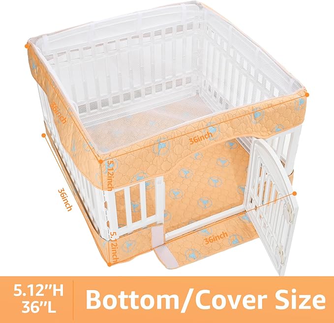 PJYuCien Dog Playpen Bottom Pad and Cover Fits for 36 Inch 4 Panels Exercise Pet Pen, Orange
