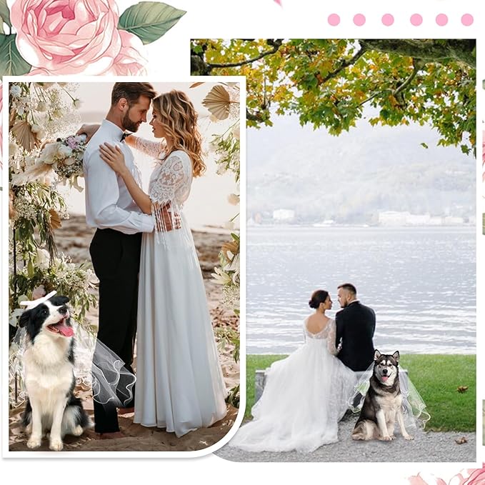 Wedding Veil for Dogs, Large Dog Veil Dress Dog Wedding Outfit with Clip Bride Costume Veil Dog Wedding Bandana Comfortable Dog Flower Girl Dress Dog Bridesmaid Dress Headwear for Wedding Party