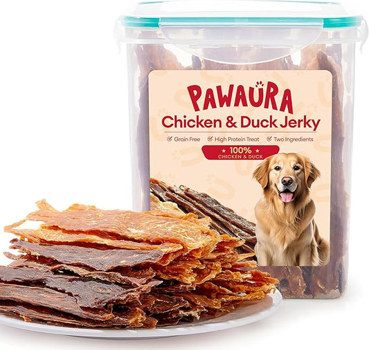 Chicken & Duck Jerky Dog Treats - Natural Dog Treats, 17.6 oz Sealed Box, 12-Hour Slow-Dried for Maximum Flavor and Nutrients, Preservative-Free, Perfect for Training & Healthy Snacking