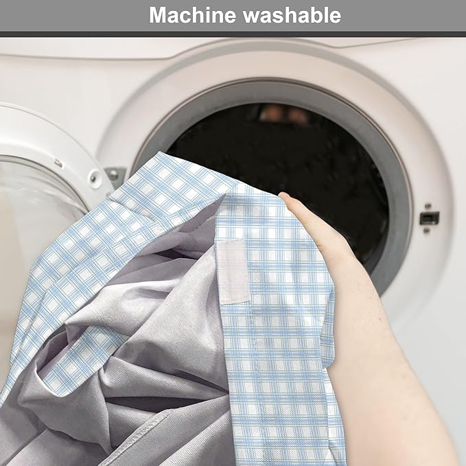 Lunarable Plaid Dog Crate Cover, Geometrical Striped Old Fashioned Pattern Pastel Colors Country, Easy to Use Pet Kennel Cover for Medium Large Dogs, 48 Inch, Pale Blue Yellow White