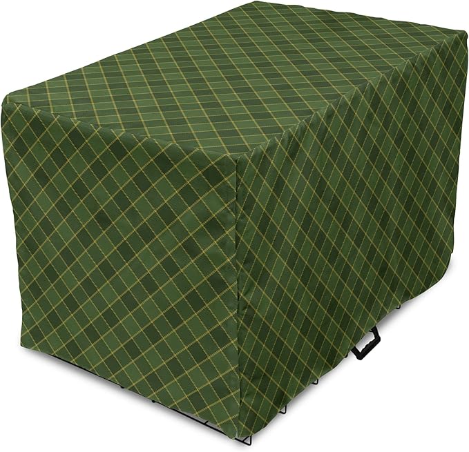 Lunarable Green Dog Crate Cover, Traditional Old Fashioned Argyle Pattern Retro Style Plaid, Easy to Use Pet Kennel Cover for Cats & Medium Dogs, 30 Inch, Forest Green Green