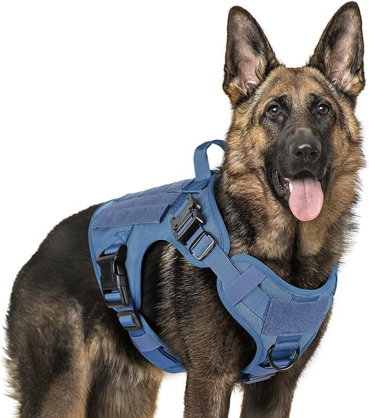 rabbitgoo Tactical Dog Harness for Large Dogs, Heavy Duty Dog Harness with Handle, No-Pull Service Dog Vest Large Breed, Adjustable Military Dog Vest Harness for Training Hunting Walking, Blue, XL