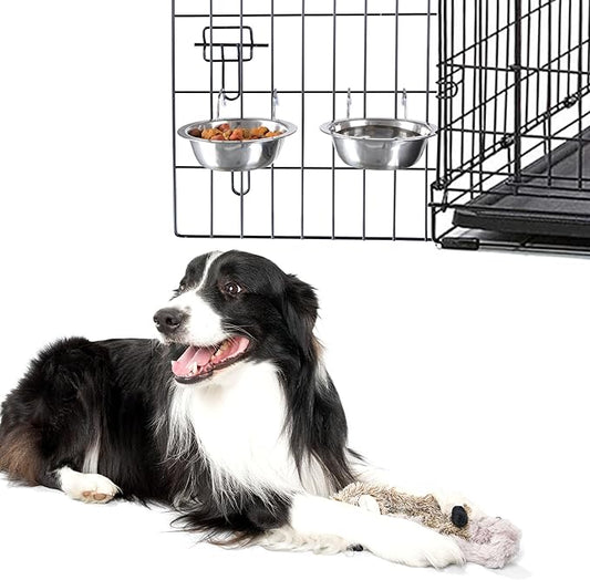 Set of 2 Stainless-Steel Dog Bowls - Cage, Kennel, and Crate Hanging Pet Bowls for Food and Water - 48oz Each and Dishwasher Safe by PETMAKER