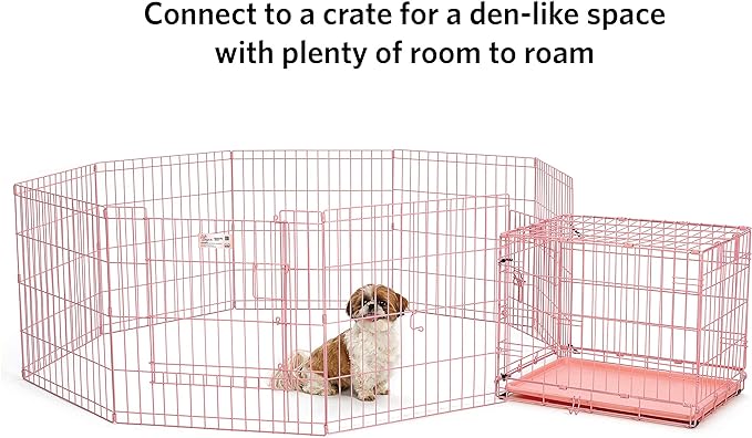 MidWest Homes for Pets Dog Exercise Pen & Playpen, 24" W x 24" H, with Door, Pink