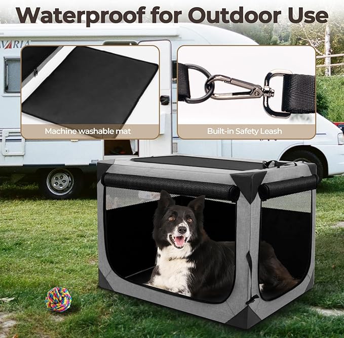 Dog Crates,Collapsible Soft Travel Crate for Medium Dogs (3 Year Warranty), Indoor & Outdoor Portable Pet Kennel with Chew Proof Mesh Window (French Gray,30" L x 21" W x 21" H) ﻿