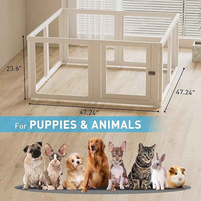 Citylife Dog Playpen with Door Clear Pet Playpen for Indoor Outdoor Easy to Install and Remove Puppy Playpen for Dogs, Cats, Bunnies, Pigs, 8 Panels