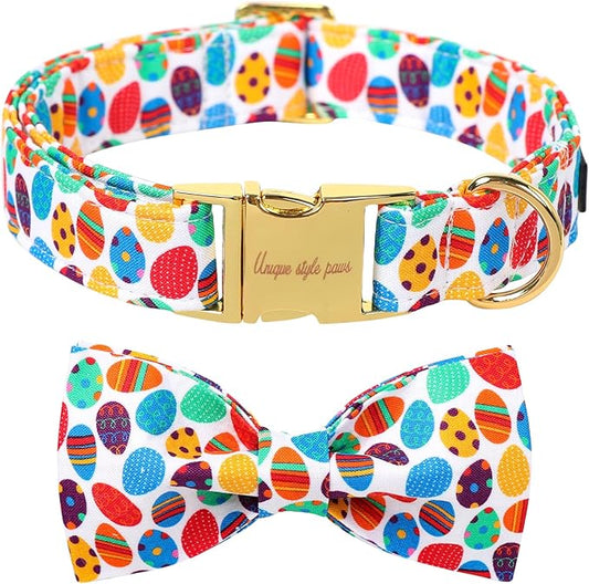 Unique Style Paws Easter Day Dog Collar with Bow Colorful Egg Rabbit Dog Collar Bowtie Bowtie Collar for Large Medium Small Dogs