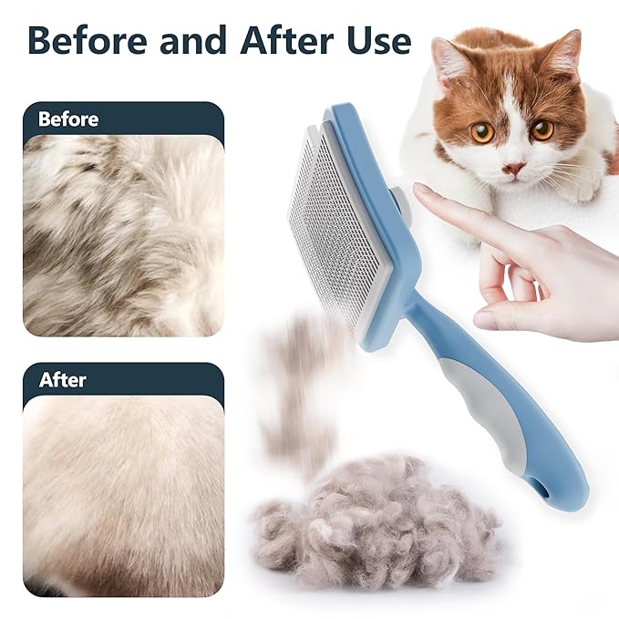 Cat Brush with One-Click Button, Cat Brushes for Indoor Cats Shedding，Self Cleaning Slicker Cat Brush for Shedding Massaging Grooming, Suitable for Long Short Haired Pets, Comfortable/Easy to Clean