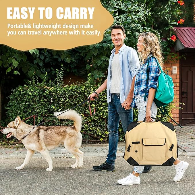 Collapsible & Foldable Travel Dog Crate - Soft, Portable for Medium Dogs, 30 x 21 x 21 Inch