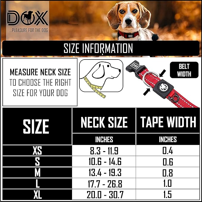 DDOXX Reflective Nylon Dog Collar - Strong and Adjustable Collars Dogs - L (Red)