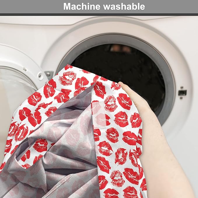 Lunarable Kiss Dog Crate Cover, Rhythmic Make up Red Luscious Lips Lipstick Imprint Illustration, Easy to Use Pet Kennel Cover for Medium Large Dogs, 42 Inch, Dark Pink and White