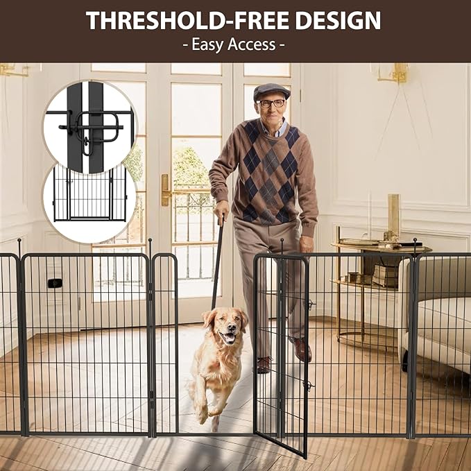 MESTYL Dog Door for Wall and Dog Play Pen Indoors, Heavy Duty Metal Puppy Playpen, Portable Dog Exercise Pen Temporary Pet Fence with Gate, 32" Height 8 Panels
