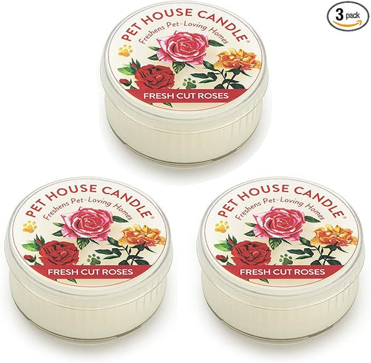 One Fur All Pet House Candle - Fresh Cut Roses 3 Pack - Pet Odor Eliminator - Natural Wax Candle Set