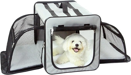 Pet Life Capacious Dual-Sided Travel Expandable Wired Dog Crate - Collapsible and Lightweight Folding Pet Crate with Triple-Space Expansion