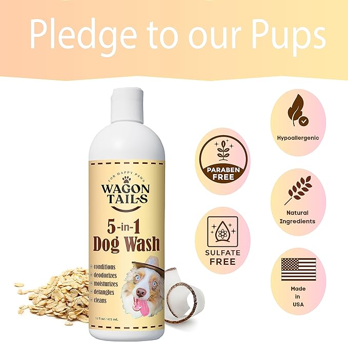 5-in-1 Dog Shampoo and Conditioner | 16 Oz | All Natural, Eco-Friendly Dog Itch Relief Formula | Moisturize/Replenish with Coconut and Palm | Paraben/Sulfate Free with Aloe and Oatmeal