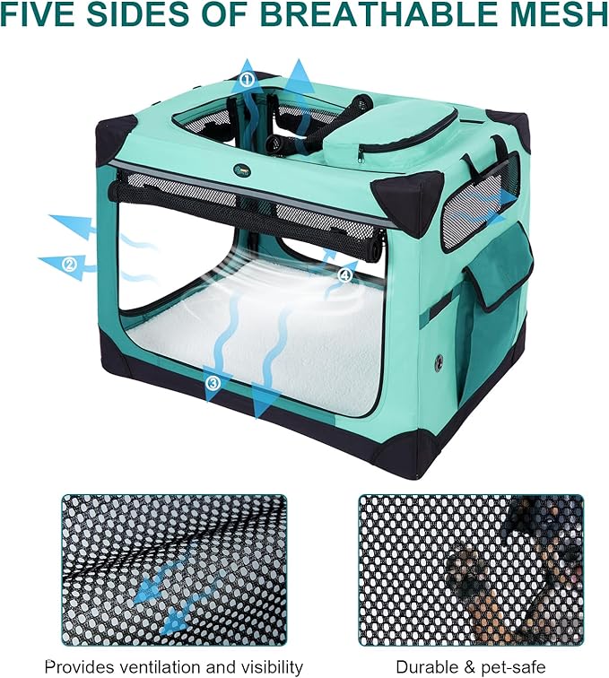 Ownpets Collapsible Dog Crate, 30 inch Portable Travel Dog Crate for Medium Dogs, 4-Door Foldable Pet Kennel with Durable Mesh Windows & Soft Mat