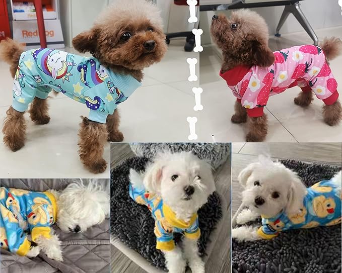 XPUDAC 4 Pieces Dog Pajamas for Small Dogs Pjs Clothes Puppy Onesies Outfits for Doggie Christmas Shirts Sleeper for Pet