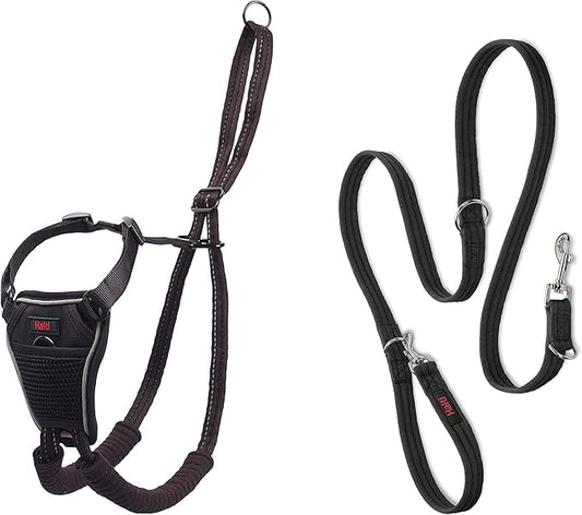 HALTI No Pull Harness Size Medium & HALTI Training Leash Size Large, Black Combination Pack - Stop Your Dog Pulling on The Leash. Adjustable, Lightweight and Easy to Use. Suitable for Medium Dogs