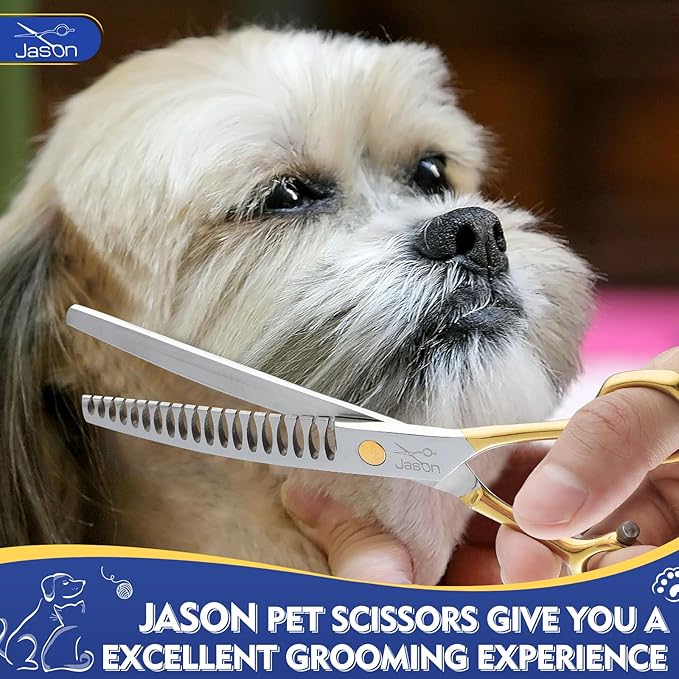 JASON 7.5 Inch Curved Chunker Scissors for Dog Grooming 19 Teeth Professional Downward Chunker Shears with Symmetric Handle Sharp Comfortable