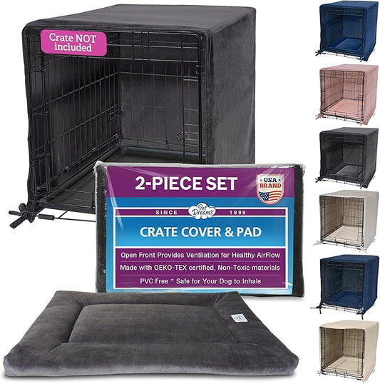 Pet Dreams Dog Crate Cover & Mat- Breathable Non-Toxic Kennel Topper for Single-Door Crates, Fits iCrate Dog Cages 18, 24, 30, 36, 42, 48 Inches (Grey, Medium, 30“)